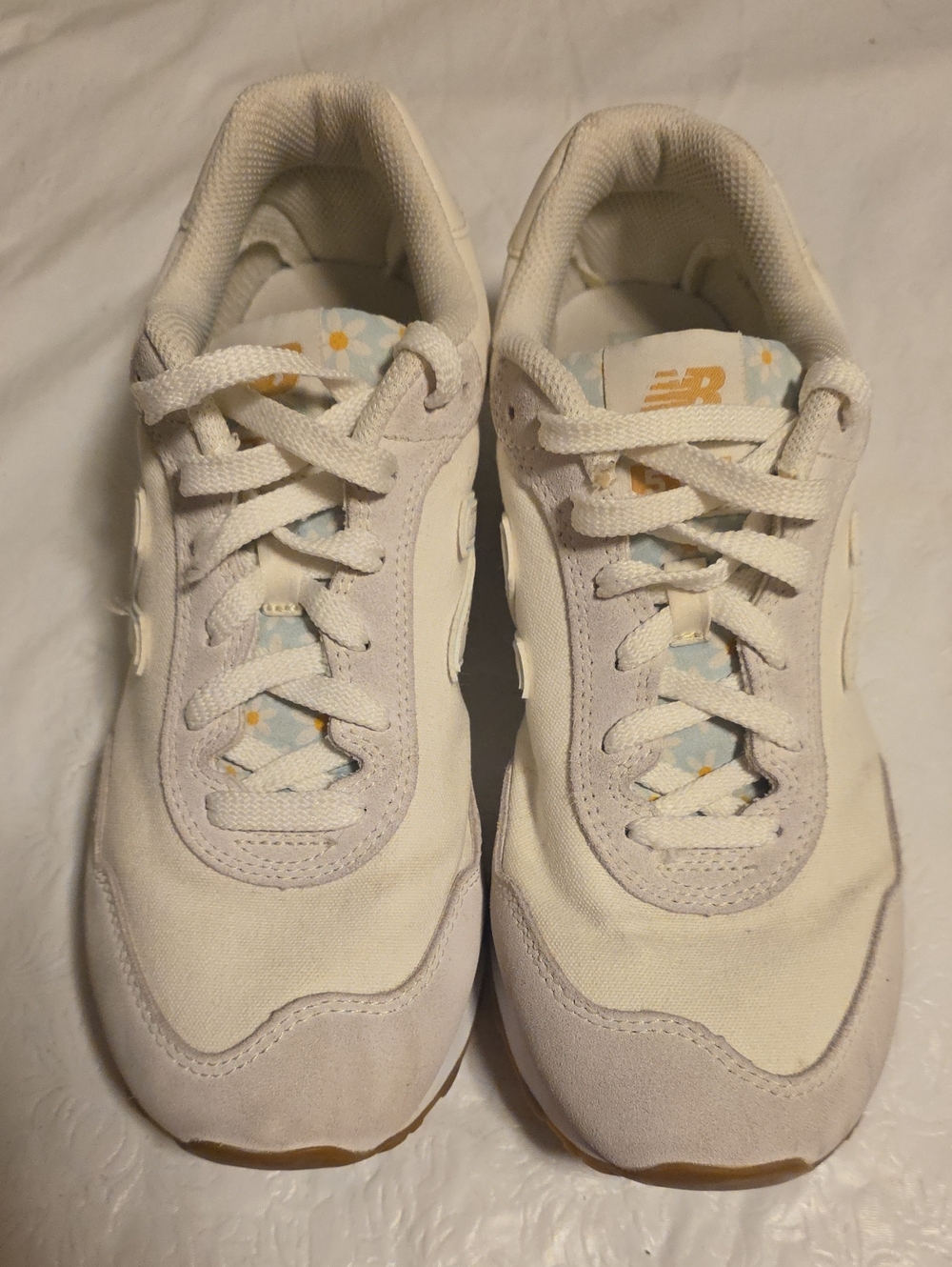 New Balance Off-White Sneakers with Daisy-Print Tongue